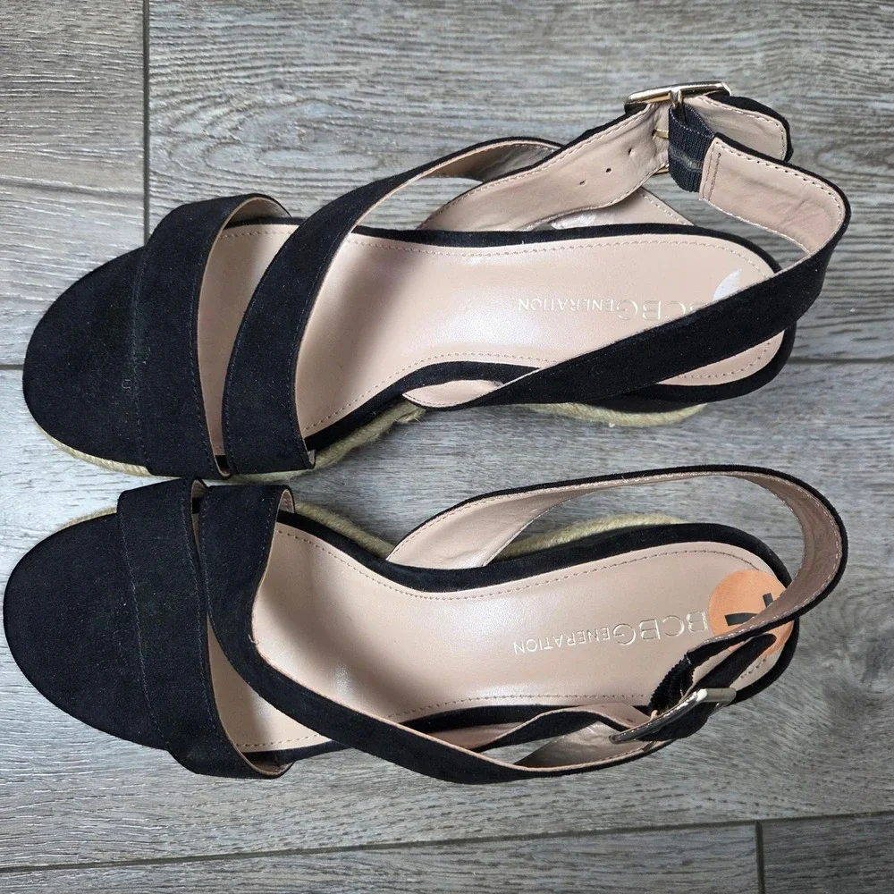 BCBGeneration Black Espadrille Wedge Sandals Womens‎ 7 Ankle Strap Crisscross